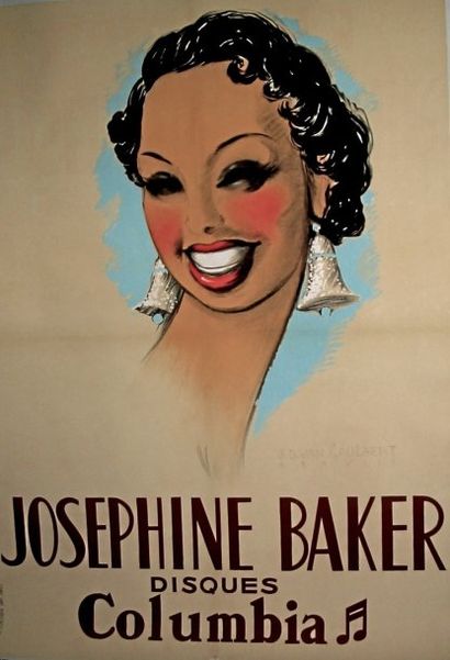 Joséphine Baker affiche « Joséphine Baker disques Columbia » illustr. J.D. Van Caulaert...