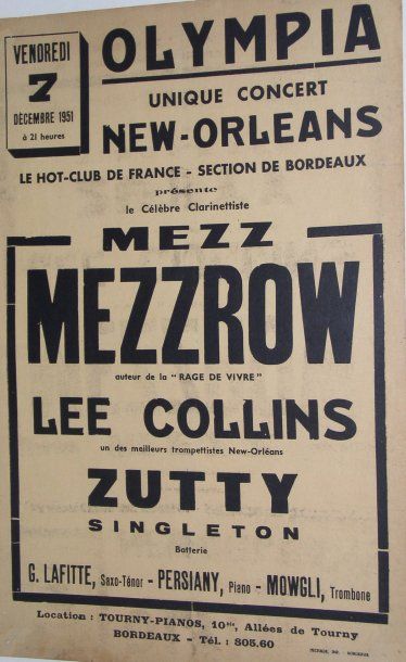 null 4 affiches texte « Hot-Club de Bordeaux » Mezz Mezzrow : 1951 et 1948 39 x 60...