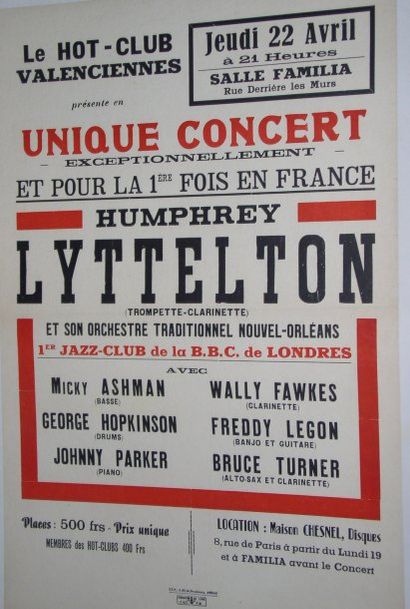 null 3 affiches Hot-Club (texte) : Valenciennes Humphrey Lyttelton - Lyon Louis Armstrong...