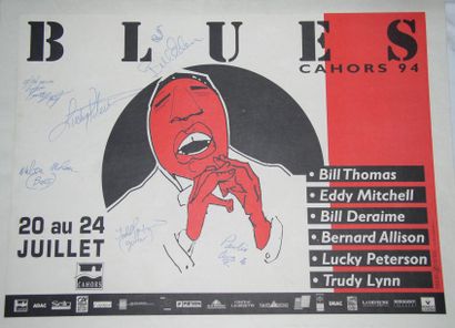 null 2 affiches Blues Cahors 94 signées par les musiciens de L.Peterson 45 x 32 cm...