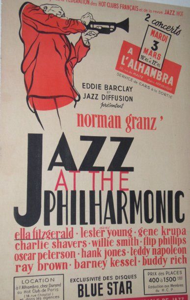 null 2 affiches entoilées : « Norman Granz' Jazz at the Philarmonic » 2 concerts...