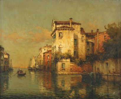 Antoine BOUVARD Vue d'un canal à Venise Huile sur toile (très petit accident en bas...