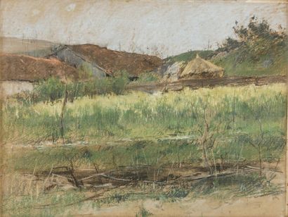 Léon Augustin LHERMITTE Chaumières aux environs de Villerville, 1909 - 1910 pastel...