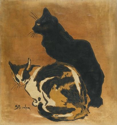 Théophile Alexandre STEINLEN Deux chats Pochoir, signé en bas à gauche dans la planche,...