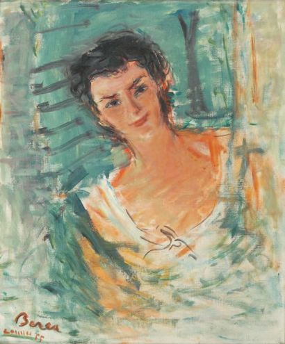 Dimitrij BEREA Jeune femme à la fenêtre, Cannes, 1955 Huile sur toile, signée, située...