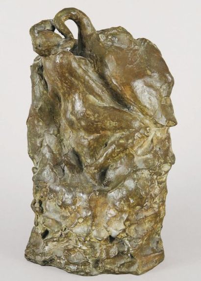 Émile Antoine BOURDELLE Leda et le cygne Haut relief en bronze à patine brune nuancée...