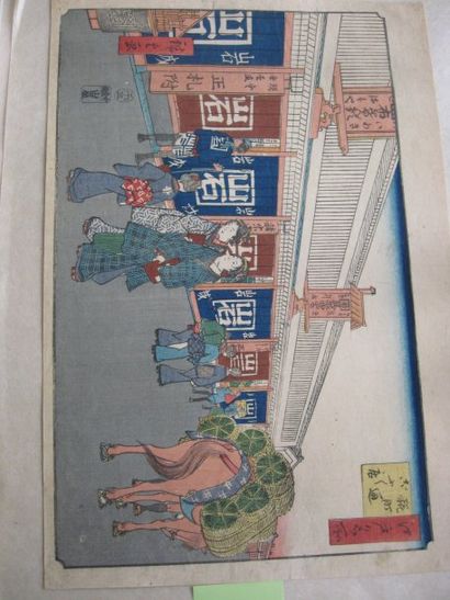 null Hiroshige. D'une serie Edo meisho, la devanture du marchand de tissus Gofuku...