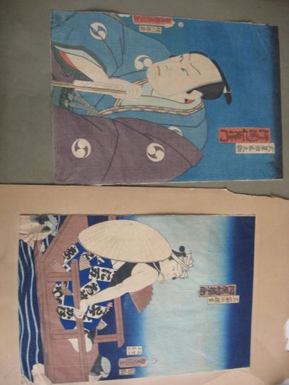 null Lot d'estampes comprenant : - Toyokuni III : deux oban tate-e, acteur en buste...
