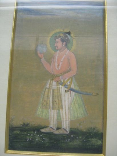 null Portrait de JAHANGIR. Gouache et or sur papier representant l'empereur moghol...