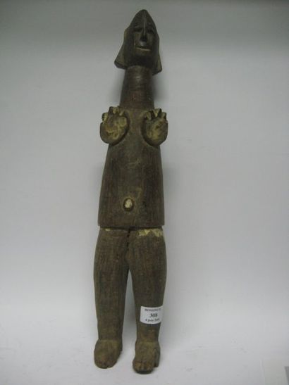 null Curieuse statuette KORO IGBIRA (Nigeria) En forme de fut, les mains rondes a...