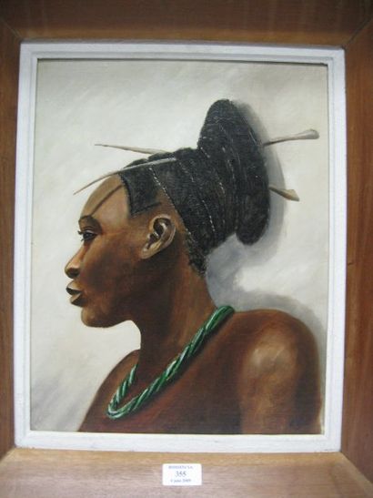 null Huile sur toile africaniste, representant une femme Mangbetou a coiffure classique...