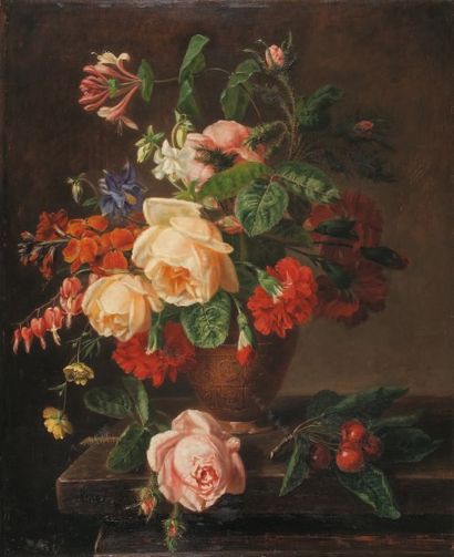 Jean Pierre LAYS (Saint Barthélémy-Lestra 1825 -Lyon 1887) Nature morte au bouquet...