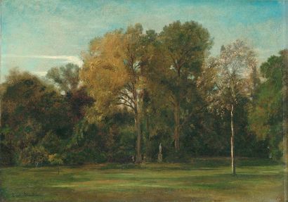 FLANDRIN Paul Jean, 1811 - 1902 Intérieur de parc Huile sur papier marouflé sur toile...