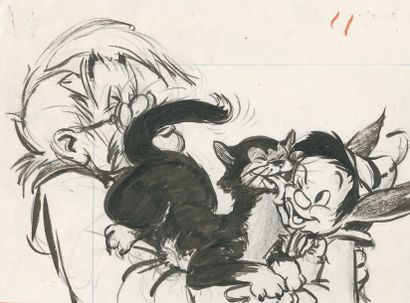null Pinocchio Studio Walt Disney 1940. Dessin de storyboard réunissant : Pinocchio,...