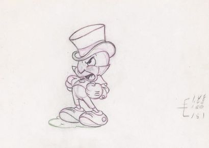 null Pinocchio Studio Walt Disney 1940. Dessin d'animation original de Jiminy Cricket...