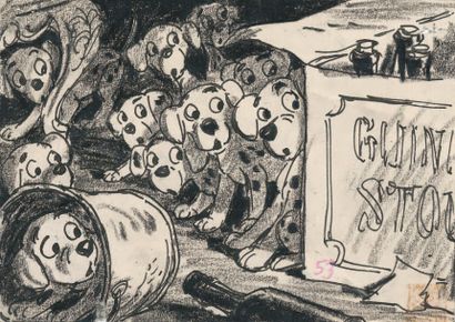 null Les 101 dalmatiens (101 Dalmatians) Studio Walt Disney 1961. Dessin de storyboard...