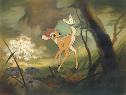 null Bambi Studio Walt Disney 1942. Cellulo original publicitaire sur une reproduction...
