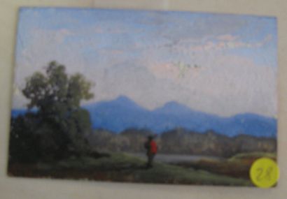 Ecole Française de la seconde moitié du XIXe siècle Promeneur dans un paysage Gouache...