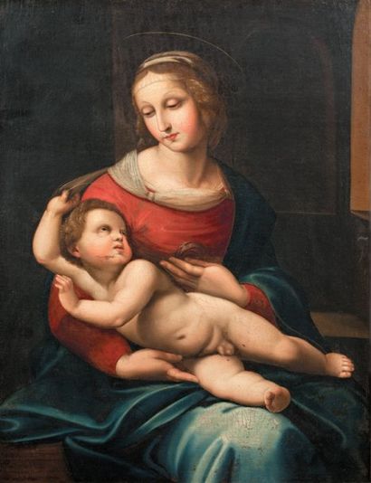 RAPHAEL, Raffaello Santi, dit (Suite de) (1483 - 1520) La Vierge à l'Enfant Huile...