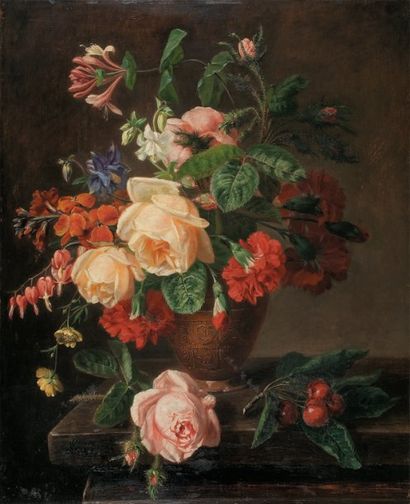 Jean Pierre LAYS (Saint Barthélémy - Lestra 1825 - Lyon 1887) Nature morte au bouquet...