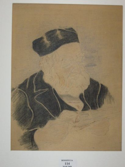 Suzanne CREPIN (1880-1956). Homme lisant, dessin au crayon noir réhaussé de crayon...