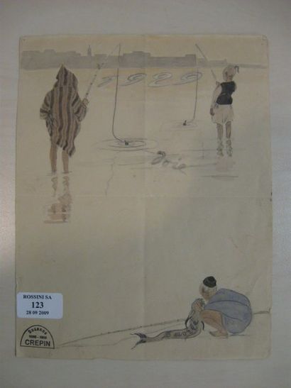Suzanne CREPIN (1880-1956). "1929 joie, santé", dessin au crayon et aquarelle sur...