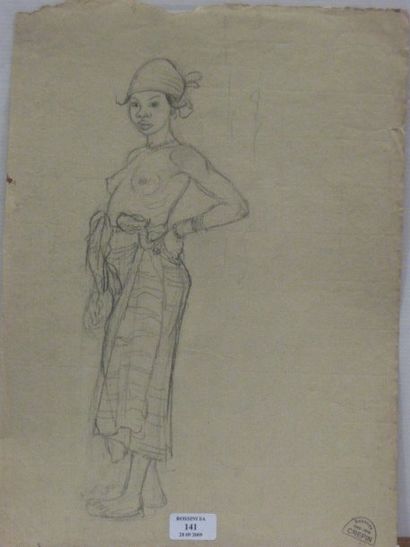 Suzanne CREPIN (1880-1956). Femme, dessin au crayon noirsur papier bistre. 44 x 32.5...