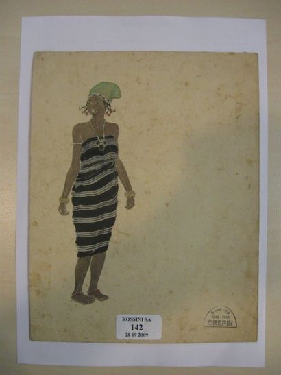 Suzanne CREPIN (1880-1956). Femme au bonnet vert, dessin au crayon noir et aquarelle...