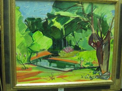 LEONARD Maurice, 1899-1971, Paysage vert, technique mixte sur papier marouflé sur...