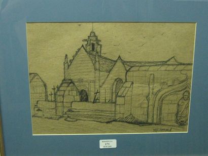 LEONARD Maurice, 1899-1971, L'Eglise Bretonne, 1950, crayon noir, signé en bas à...