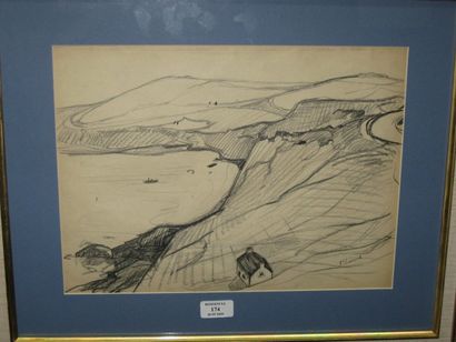 LEONARD Maurice, 1899-1971, Vue sur la baie 1952, crayon noir, signé en bas à droite,...
