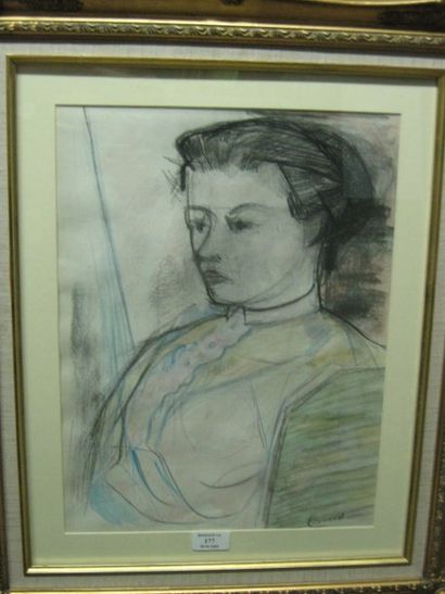 LEONARD Maurice, 1899-1971, Portrait de femme, 1955, technique mixte sur papier ,...