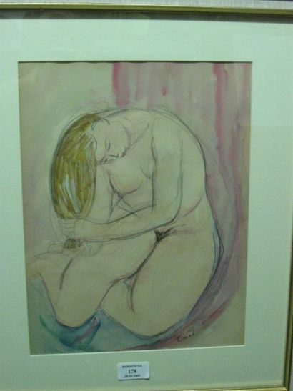 LEONARD Maurice, 1899-1971, La muse 1957, crayon et aquarelle, signé en bas à droite,...