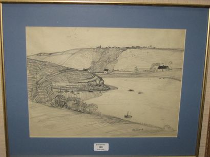 LEONARD Maurice, 1899-1971, Bateaux amarés en Bretagne, 1950, crayon noir, signé...