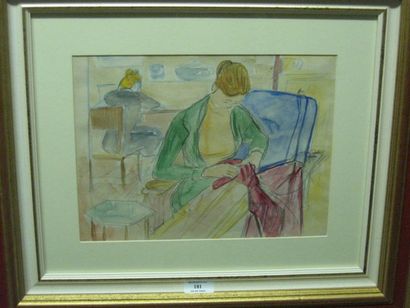 LEONARD Maurice, 1899-1971, la brodeuse, 1957, crayon et aquarelle, signé en bas...