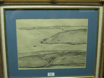 LEONARD Maurice, 1899-1971, Vue de la Baie, 1952, crayon noir, signé en bas au milieu,...