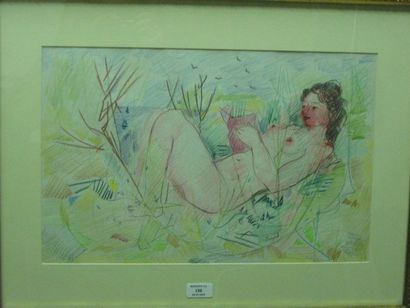 LEONARD Maurice, 1899-1971, La liseuse 1960, crayon de couleurs signé en bas à droite,...