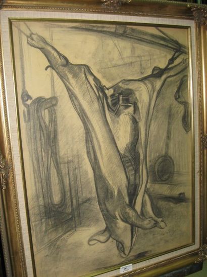LEONARD Maurice, 1899-1971, Le cochon, 1955, fusain, signé en bas à gauche, titré...