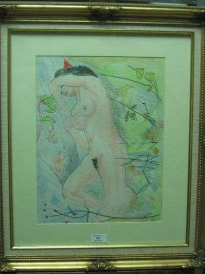 LEONARD Maurice, 1899-1971, Jeune femme au repos 1960, crayon de couleurs, signé...