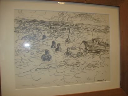 LAURAN André , 1922-2009, les baigneurs, 1954, dessin au crayon noir, signé et daté...