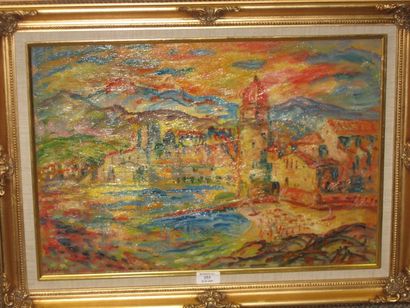 SOURDILLON Berthe, 1895-1976, Collioures , huile sur panneau , signée en bas à gauche,...