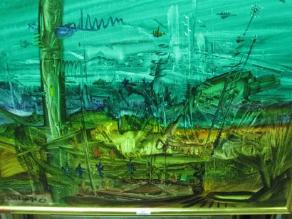 CHALOU Pierre, 1942-2003, le ciel vert 1996 , peinture sur toile, signé en bas à...