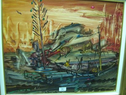 CHALOU Pierre, 1942-2003, Paysagerouge 1993, peinture sur papier marouflé sur toile...