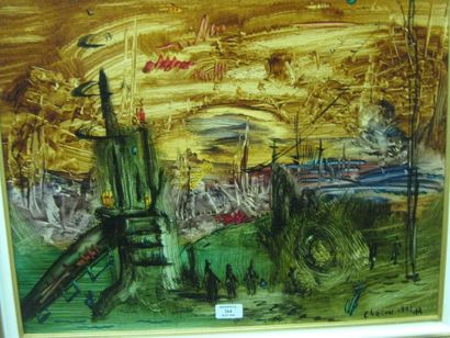 CHALOU Pierre, 1942-2003, Composition surréaliste 1993, peinture sur papier marouflé...