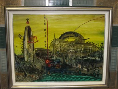 CHALOU Pierre, 1942-2003, Paysage jaune 1996 , peinture sur papier marouflé sur toile...