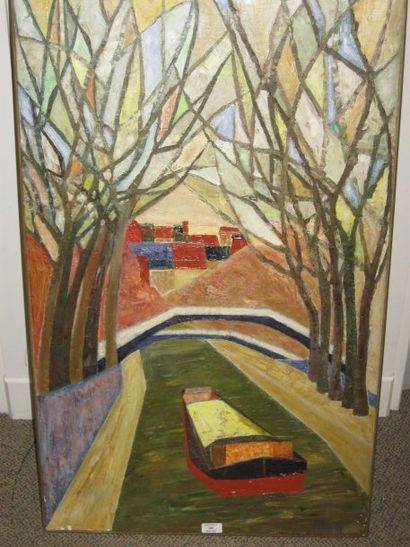 AKNIN Anne (née en 1922), Canal saint Martin, huile sur toile, signée en bas à droite,...