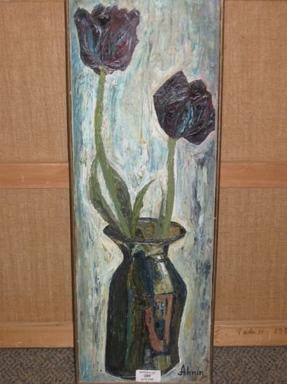 AKNIN Anne (née en 1922), Tulipes noires, huile sur toile, signée en bas à droite,...