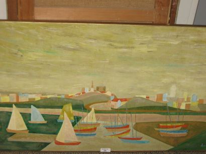 AKNIN Anne (née en 1922), Marine de Cergy, huile sur toile, signée en bas à droite,...