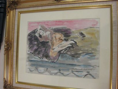 BERTHOME SAINT ANDRE, 1905-1977, Femme allongée, aquarelle et encre, signée en bas...