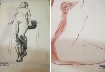 MARCELLE FIACRE 1914-2006 Nus féminins : 15 dessins sur calque, crayon					 31 dessins...